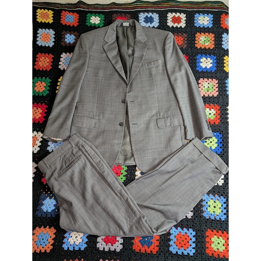 Joseph A Bank Suit 2 Piece Mens 42R / Pants 36 Gray Plaid Blue Deco
